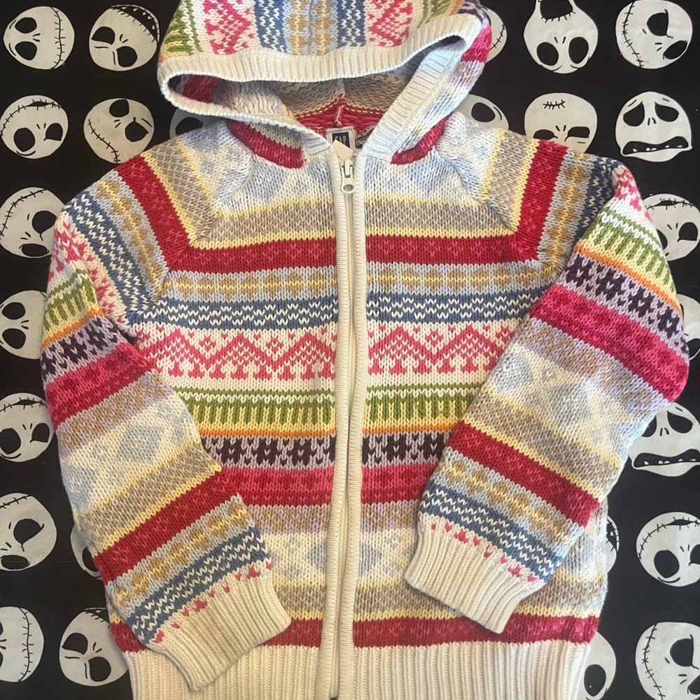 GAP Multicolor Knit Zip-Up Hooded Sweater